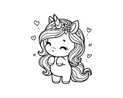 mignonne dessin animé personnage de Licorne pour coloration livre. contour ligne art. imprimable conception. isolé blanc Contexte vecteur