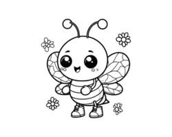 mignonne dessin animé personnage de abeille pour coloration livre. contour ligne art. imprimable conception. isolé blanc Contexte vecteur