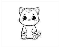 mignonne dessin animé personnage de chat pour coloration livre sans pour autant couleur, ligne art. imprimable conception. isolé blanc Contexte vecteur