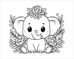 mignonne dessin animé personnage de l'éléphant pour coloration livre sans pour autant couleur, ligne art. imprimable conception. isolé blanc Contexte vecteur