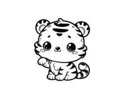 mignonne dessin animé personnage de tigre pour coloration livre. contour ligne art. imprimable conception. isolé blanc Contexte vecteur