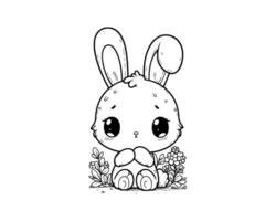 mignonne dessin animé personnage de lapin pour coloration livre sans pour autant couleur, contour ligne art. imprimable conception. isolé blanc Contexte vecteur