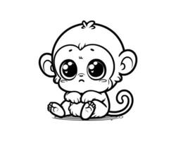 mignonne dessin animé personnage de singe pour coloration livre sans pour autant couleur, contour ligne art. imprimable conception. isolé blanc Contexte vecteur