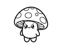 mignonne dessin animé personnage de champignon pour coloration livre. contour ligne art. imprimable conception. isolé blanc Contexte vecteur