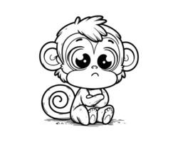 mignonne dessin animé personnage de singe pour coloration livre sans pour autant couleur, contour ligne art. imprimable conception. isolé blanc Contexte vecteur