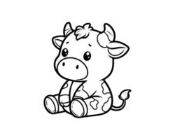 mignonne dessin animé personnage de vache pour coloration livre sans pour autant couleur, contour ligne art. imprimable conception. isolé blanc Contexte vecteur
