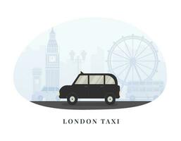 concept de Londres Taxi taxi avec bleu horizon Contexte. bannière conception pour Voyage ou entreprise. plat vecteur illustration.