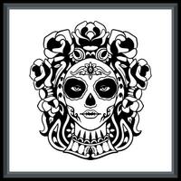 calavera fille tribal tatouage mandala arts. vecteur