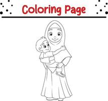 coloration page musulman mère étreindre sa fils vecteur