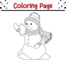 coloration page Noël bonhomme de neige portant chapeau écharpe vecteur