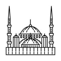 icône de la mosquée bleue d'istanbul. doodle dessinés à la main ou style d'icône de contour vecteur