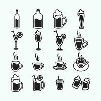 vecteur illustration - noir des lunettes thé tasse, café tasse, boisson verre, bouteille pour du vin ou café pour café ou bar - plat silhouette style