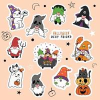 ensemble de mignons gnome et chat d'halloween dans la collection d'autocollants de dessins animés de fête costumée.