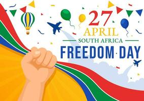 content Sud Afrique liberté journée vecteur illustration sur 27 avril avec agitant drapeau et ruban dans nationale vacances plat dessin animé Contexte conception