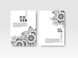carte vintage avec des fleurs sur fond. couverture de livre avec texture de fleur. lignes noires sur fond blanc. illustration vectorielle. vecteur