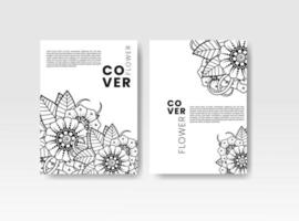 carte vintage avec des fleurs sur fond. couverture de livre avec texture de fleur. lignes noires sur fond blanc. illustration vectorielle. vecteur