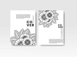 carte vintage avec des fleurs sur fond. couverture de livre avec texture de fleur. lignes noires sur fond blanc. illustration vectorielle. vecteur