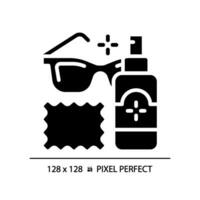 2d pixel parfait glyphe style lunettes nettoyeur Solution icône, isolé Facile vecteur, silhouette illustration représentant œil se soucier. vecteur