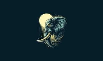 tête l'éléphant avec lune vecteur illustration mascotte conception