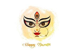 joyeux navratri, visage de la déesse durga dans joyeux durga puja subh navratri fond de bannière d'en-tête religieux indien avec boucle d'oreille dorée de luxe. vecteur isolé sur fond aquarelle