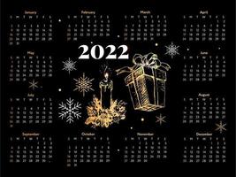 La semaine du calendrier de croquis de nouvel an doré de lettrage de Noël 2022 commence le dimanche. vecteur