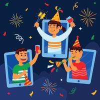 fête du nouvel an en ligne avec des amis vecteur