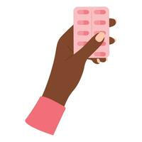 africain américain noir femelle main détient pilules. santé se soucier. médicament. vecteur