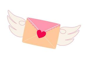 l'amour lettre enveloppe avec cœur et ailes. confession et l'amour message lettre pour la Saint-Valentin journée. vecteur illustration sur blanc Contexte. détaillé dessin animé élément pour vacances motifs, dessins