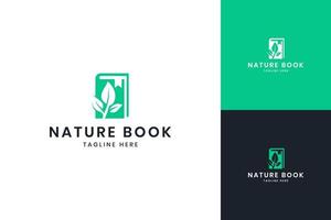conception de logo d'espace négatif de livre de feuilles vecteur