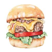 Hamburger avec du boeuf avec aquarelle.cheeseburger.pour nourriture menu conception.rapide aliments. vecteur