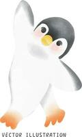 filage pingouins dans hiver pays des merveilles charmant dessiné à la main aquarelle art vecteur