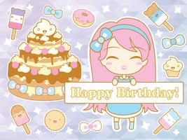 Carte de joyeux anniversaire avec jolie fille chibi de dessin animé souriant vecteur