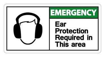Protection auditive d'urgence requise dans cette zone symbole signe sur fond blanc, illustration vectorielle vecteur