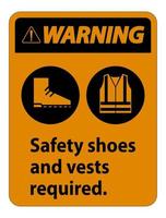 Panneau d'avertissement chaussures de sécurité et gilet requis avec symboles ppe sur fond blanc vecteur