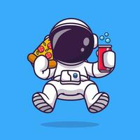 mignonne astronaute avec Pizza et un soda dessin animé vecteur icône illustration science nourriture icône concept isolé prime vecteur. plat dessin animé style