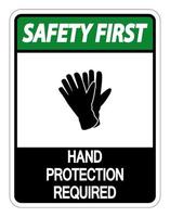 La sécurité de première main protection requise signe sur fond blanc vecteur