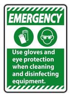 Utilisation de gants et de protection oculaire d'urgence signe sur fond blanc vecteur