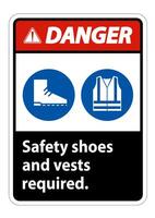 Chaussures et gilet de sécurité signe de danger requis avec symboles ppe sur fond blanc vecteur