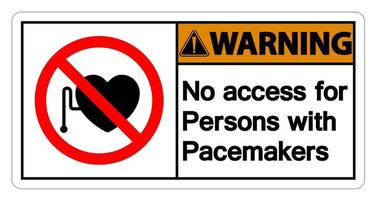 Avertissement aucun accès pour les personnes avec signe symbole pacemaker sur fond blanc vecteur