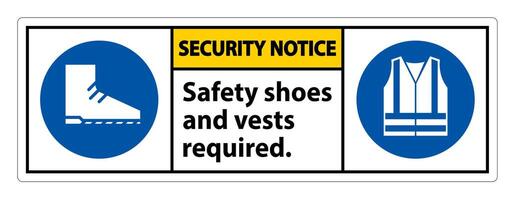 Avis de sécurité signer des chaussures de sécurité et un gilet requis avec des symboles ppe sur fond blanc, illustration vectorielle vecteur