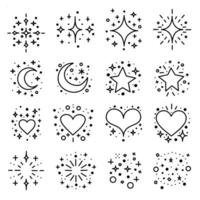 collection de main tiré griffonnage scintille, pétillant étoiles et cœurs, mignonne élément icône vecteur illustration.