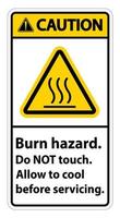 Attention, danger de brûlure, ne touchez pas le signe de l'étiquette sur fond blanc vecteur