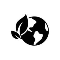 vert Terre planète icône. Facile solide style. monde écologie, globe avec feuilles, éco environnement logo, enregistrer la nature concept. noir silhouette, glyphe symbole. vecteur illustration isolé.