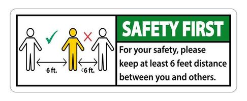la sécurité d'abord gardez une distance de 6 pieds, pour votre sécurité, veuillez garder au moins 6 pieds de distance entre vous et les autres. vecteur