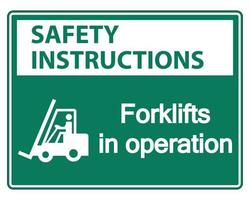 Instructions de sécurité chariots élévateurs en opération signe sur fond blanc vecteur