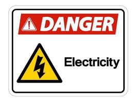 Signe de symbole de danger électricité sur fond blanc vecteur