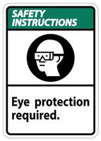 Consignes de sécurité signe protection des yeux symbole requis isoler sur fond blanc vecteur