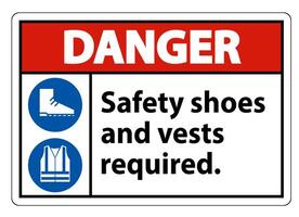 Signe de danger chaussures de sécurité et gilet requis avec symboles ppe sur fond blanc, illustration vectorielle vecteur