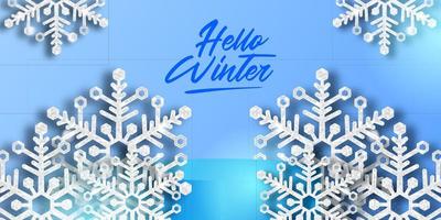 bonjour hiver flocon de neige 3d sparkle luxe décoration de fond vecteur