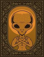 alien illustration sur cadre d'ornement de gravure vintage vecteur